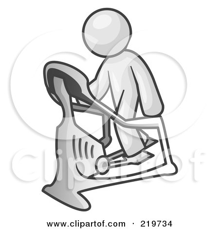 Royalty-Free (RF) Clipart Illustration of a White Man Exercising on a Stair Climber During a Cardio Workout in a Fitness Gym by Leo Blanchette