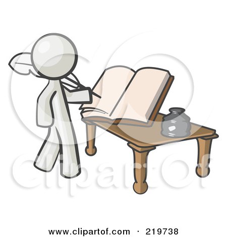 Royalty-Free (RF) Clipart Illustration of a White Man Author Writing History On Blank Pages Of A Book by Leo Blanchette