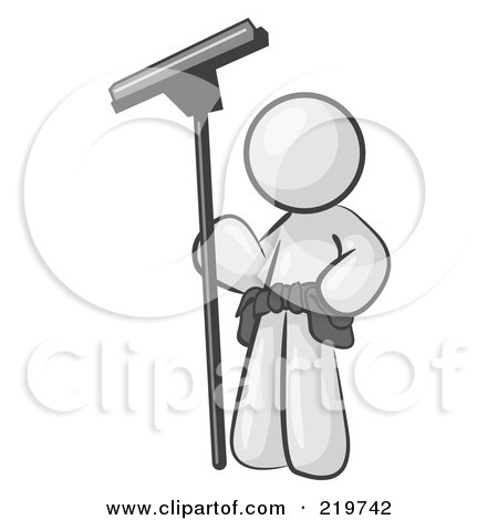 Royalty-Free (RF) Clipart Illustration of a White Man Window Cleaner Standing With A Squeegee by Leo Blanchette