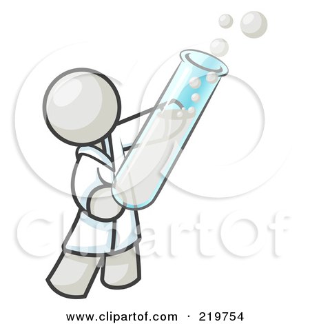 Royalty-Free (RF) Clipart Illustration of a White Man Scientist Holding A Test Tube Full Of Bubbly Liquid In A Laboratory by Leo Blanchette