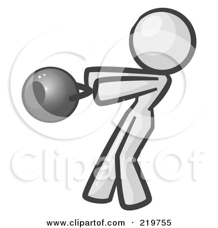 Royalty-Free (RF) Clipart Illustration of a White Woman Design Mascot Working Out With A Kettle Bell by Leo Blanchette