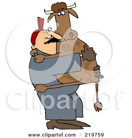 Royalty-Free (RF) Clipart Illustration of a Farm Worker Carrying A Cow In His Arms by djart