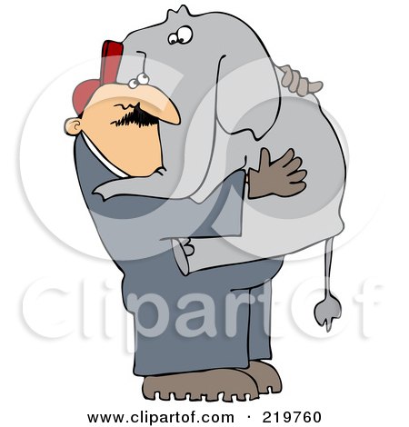 Royalty-Free (RF) Clipart Illustration of a Zoo Worker Carrying An Elephant In His Arms by djart