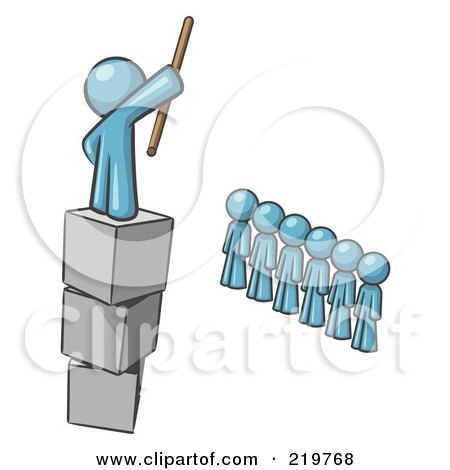 Royalty-Free (RF) Clipart Illustration of a Denim Blue Design Mascot Man Ruling And Punishing Others by Leo Blanchette