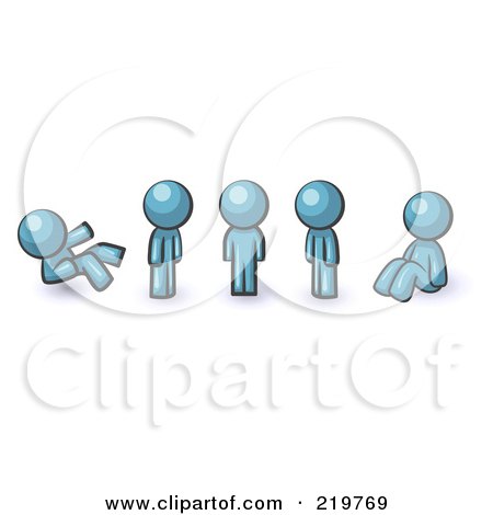 Royalty-Free (RF) Clipart Illustration of a Denim Blue Design Mascot Man In Different Poses by Leo Blanchette