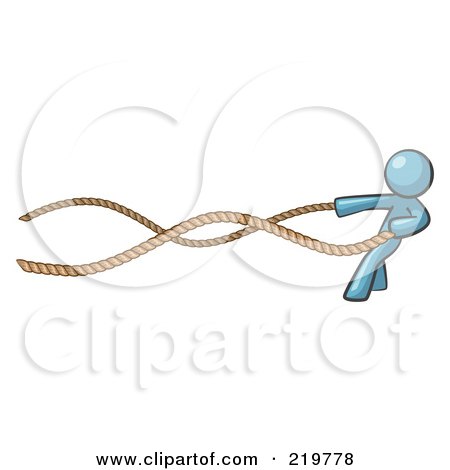 Royalty-Free (RF) Clipart Illustration of a Denim Blue Design Mascot Man With A Rope Around His Waist by Leo Blanchette