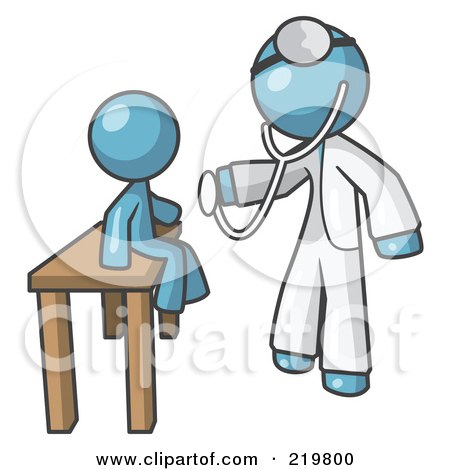 Royalty-Free (RF) Clipart Illustration of a Denim Blue Man Doctor Examining A Child by Leo Blanchette