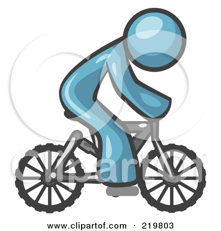 Royalty-Free (RF) Clipart Illustration of a Denim Blue Man Riding a Bicycle by Leo Blanchette