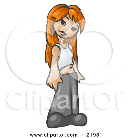Clipart Picture Illustration of a Friendly Red Haired Teenage Caucasian Girl In A Tanktop And Pants, Tilting Her Head And Standing by Leo Blanchette