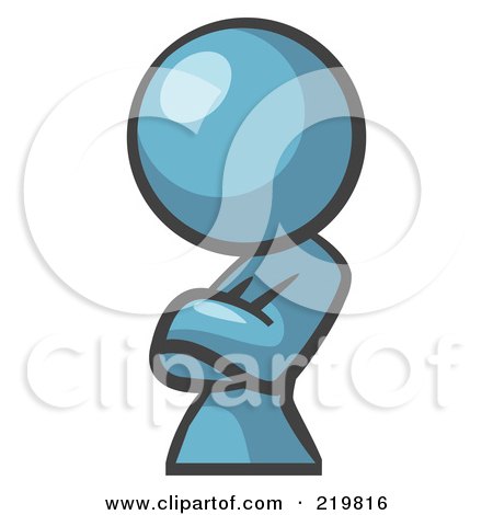 Royalty-Free (RF) Clipart Illustration of a Denim Blue Woman Avatar Leaning And Crossing Her Arms by Leo Blanchette