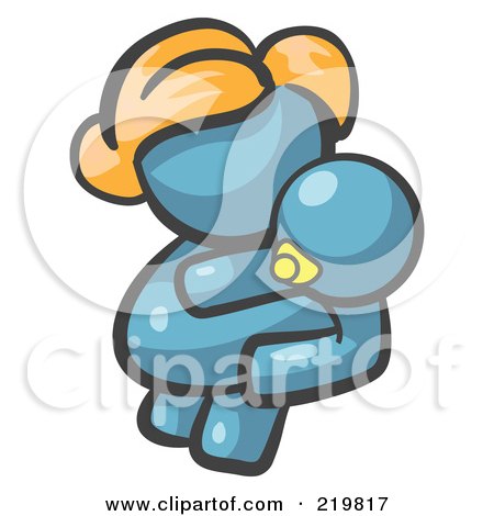 Royalty-Free (RF) Clipart Illustration of a Denim Blue Woman Avatar Mother Holding Her Baby by Leo Blanchette