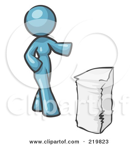 Royalty-Free (RF) Clipart Illustration of a Denim Blue Design Mascot Man Running Late For Work Over A Crack With A Clock by Leo Blanchette