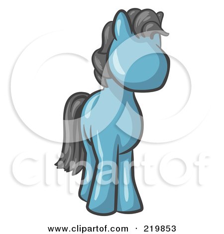 Royalty-Free (RF) Clipart Illustration of a Cute Denim Blue Pony Horse Looking Out At The Viewer by Leo Blanchette