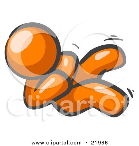 Clipart Picture Illustration of a Happy Orange Man Rolling On The Floor And Giggling With Laughter by Leo Blanchette