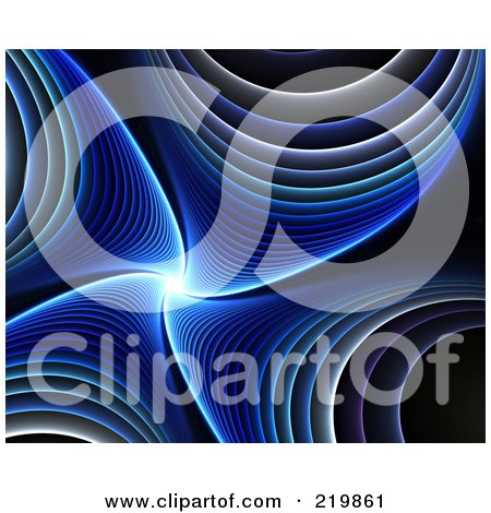 Royalty-Free (RF) Clipart Illustration of a Background Of Blue Glowing Plasma Spiraling Outwards On Black by Arena Creative
