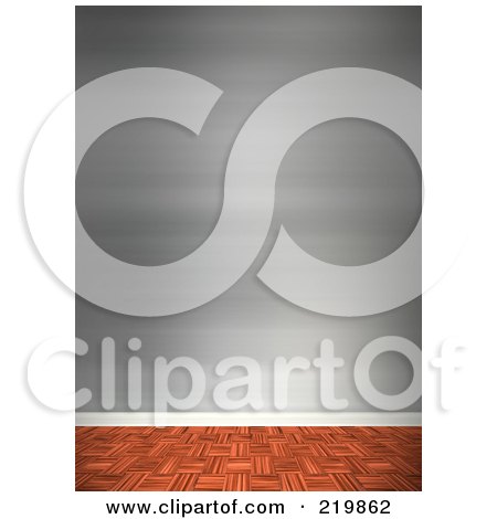 Royalty-Free (RF) Clipart Illustration of a Parquet Wood Floor With A Wall Of Silver Wallpaper by Arena Creative