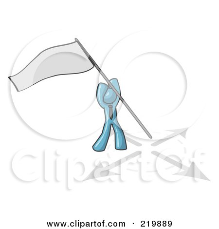Royalty-Free (RF) Clipart Illustration of a Denim Blue Man Claiming Territory or Capturing the Flag by Leo Blanchette