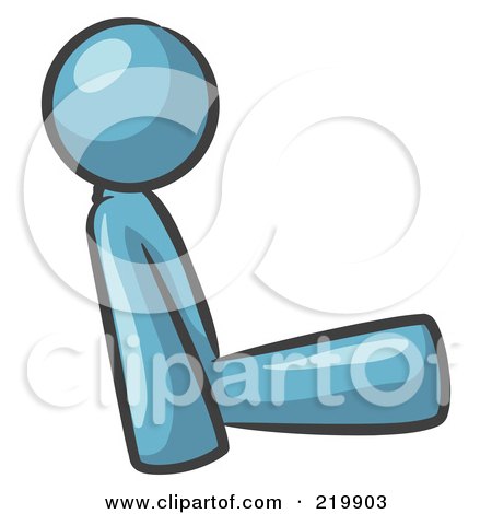 Royalty-Free (RF) Clipart Illustration of a Denim Blue Man With Good Posture, Sitting Up Straight by Leo Blanchette