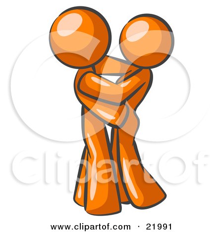 Clipart Picture Illustration of an Orange Man Gently Embracing His Lover, Symbolizing Marriage And Commitment by Leo Blanchette
