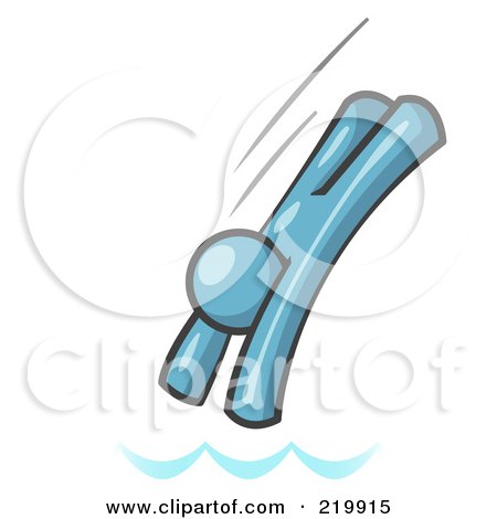 Royalty-Free (RF) Clipart Illustration of a Denim Blue Man Diving Into Water by Leo Blanchette