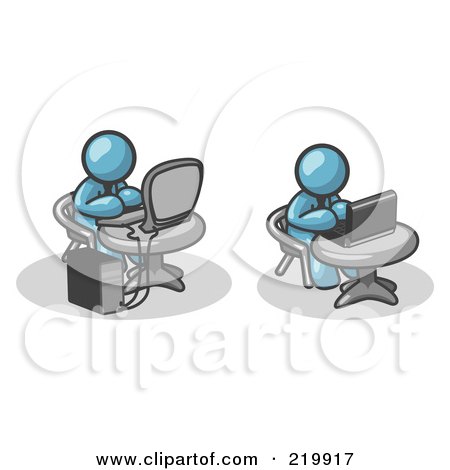 Royalty-Free (RF) Clipart Illustration of Two Orange Men Working On Computers In An Office by Leo Blanchette