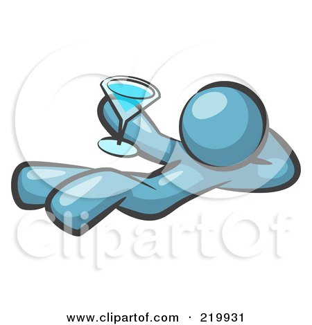 Royalty-Free (RF) Clipart Illustration of a Denim Blue Man Kicking Back And Relaxing With A Martini Beverage by Leo Blanchette
