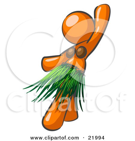Clipart Picture Illustration of an Orange Hula Dancer Woman In A Grass Skirt And Coconut Shells, Performing At A Luau by Leo Blanchette