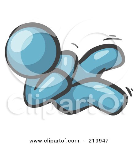 Royalty-Free (RF) Clipart Illustration of a Happy Denim Blue Man Rolling On The Floor And Giggling With Laughter by Leo Blanchette