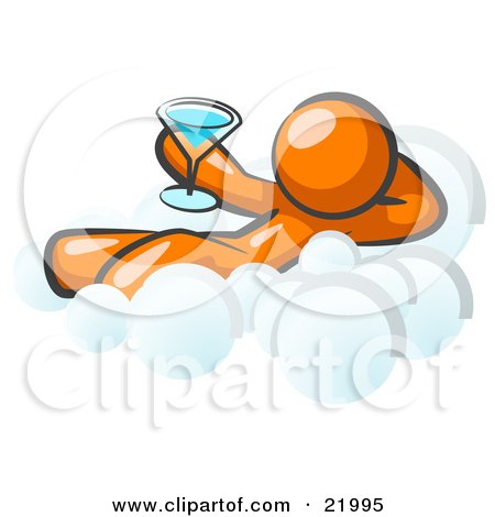 Clipart Picture Illustration of a Relaxed Orange Man Drinking A Martini And Kicking Back On Cloud Nine by Leo Blanchette