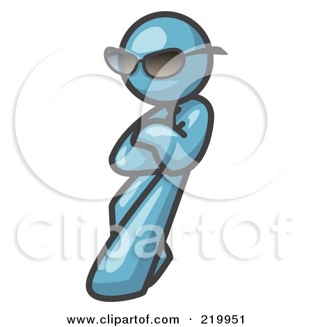 Royalty-Free (RF) Clipart Illustration of a Denim Blue Man Leaning And Wearing Dark Shades by Leo Blanchette