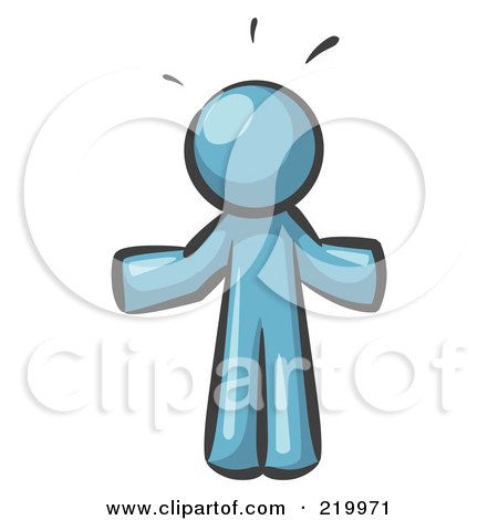 Royalty-Free (RF) Clipart Illustration of a Denim Blue Man Shrugging In Confusion by Leo Blanchette