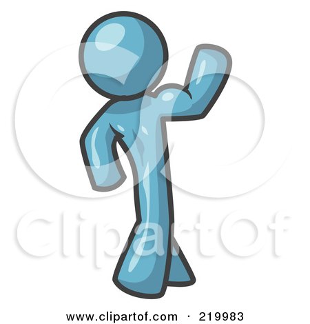 Royalty-Free (RF) Clipart Illustration of a Denim Blue Man Flexing His Muscles by Leo Blanchette