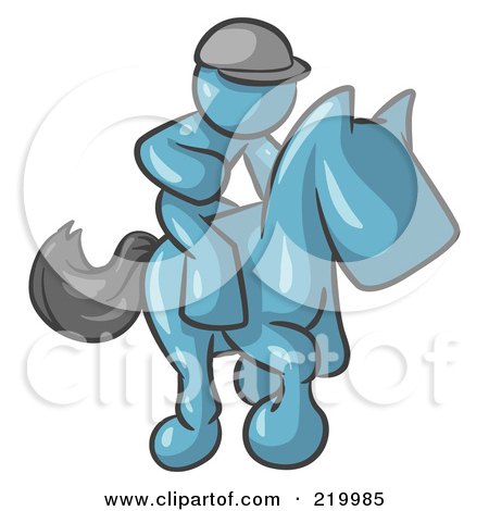 Royalty-Free (RF) Clipart Illustration of a Denim Blue Man, A Jockey, Riding On A Race Horse And Racing In A Derby by Leo Blanchette