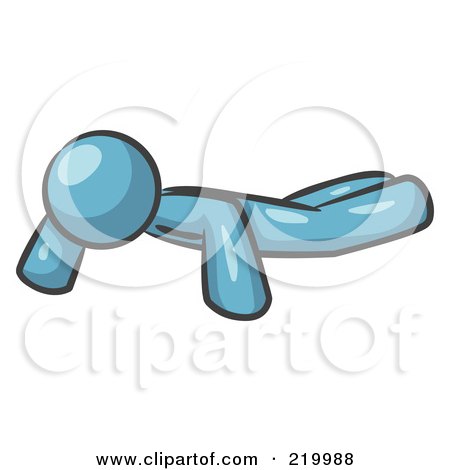 Royalty-Free (RF) Clipart Illustration of a Denim Blue Man Doing Pushups While Strength Training by Leo Blanchette