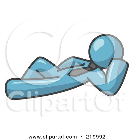 Royalty-Free (RF) Clipart Illustration of a Relaxed Denim Blue Businessman Reclining  by Leo Blanchette