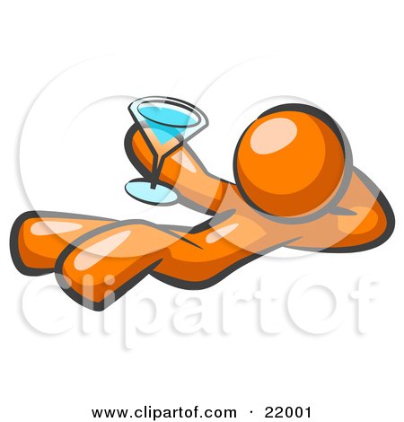 Clipart Picture Illustration of an Orange Man Kicking Back And Relaxing With A Martini Beverage by Leo Blanchette