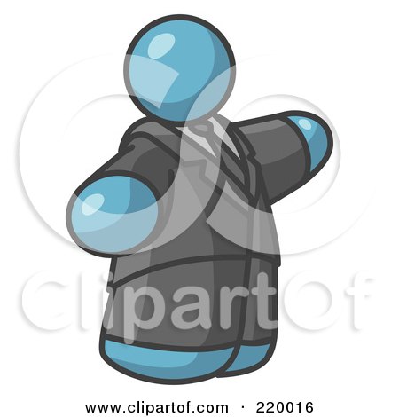 Royalty-Free (RF) Clipart Illustration of a Big Denim Blue Business Man in a Suit and Tie by Leo Blanchette