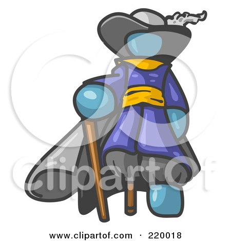 Royalty-Free (RF) Clipart Illustration of a Denim Blue Male Pirate With a Cane and a Peg Leg by Leo Blanchette