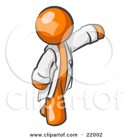 Clipart Picture Illustration of an Orange Scientist, Veterinarian Or Doctor Man Waving And Wearing A White Lab Coat by Leo Blanchette