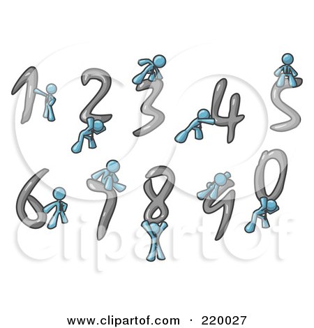 Royalty-Free (RF) Clipart Illustration of a Denim Blue Men With Numbers 0 Through 9 by Leo Blanchette