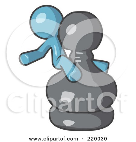 Royalty-Free (RF) Clipart Illustration of a Denim Blue Man Sitting On A Giant Chess Pawn by Leo Blanchette