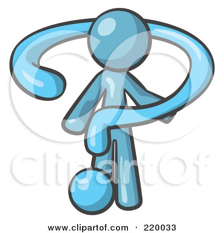 Royalty-Free (RF) Clipart Illustration of a Denim Blue Man Draped In A Blue Question Mark by Leo Blanchette