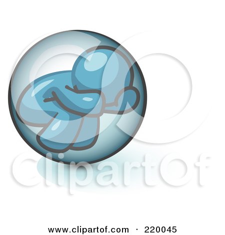 Royalty-Free (RF) Clipart Illustration of a Shy Denim Blue Man Hiding Inside a Bubble by Leo Blanchette
