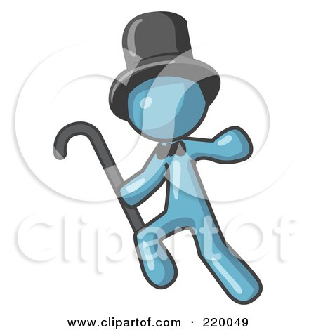 Royalty-Free (RF) Clipart Illustration of a Denim Blue Man Dancing And Wearing A Top Hat by Leo Blanchette