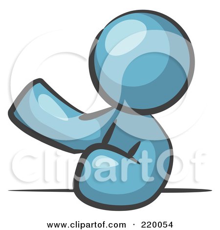 Royalty-Free (RF) Clipart Illustration of a Denim Blue Man Leaning An Elbow On A Table And Gesturing With One Hand During A Meeting by Leo Blanchette