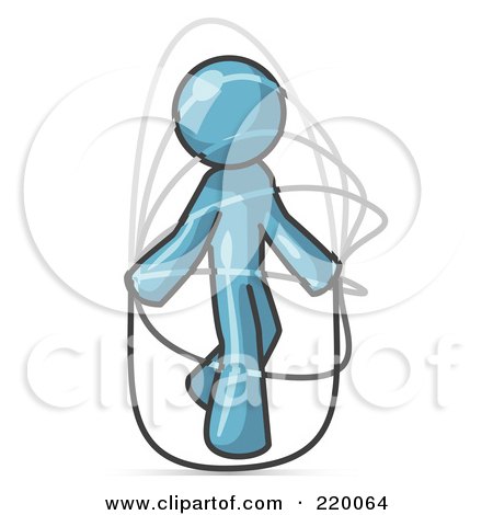 Royalty-Free (RF) Clipart Illustration of a Denim Blue Man Jumping Rope During a Cardio Workout Clipart Illustration by Leo Blanchette