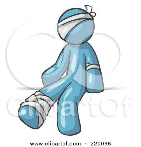 Royalty-Free (RF) Clipart Illustration of an Injured Denim Blue Man Sitting In The Emergency Room After Being Bandaged Up On The Head, Arm And Ankle Following An Accident Clipart Graphic by Leo Blanchette