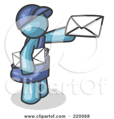 Royalty-Free (RF) Clipart Illustration of a Denim Blue Mail Man Delivering a Letter by Leo Blanchette