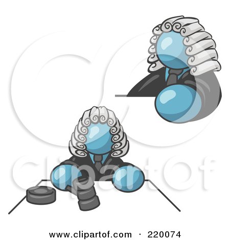 Royalty-Free (RF) Clipart Illustration of a Denim Blue Judge Man Wearing a Wig in Court by Leo Blanchette