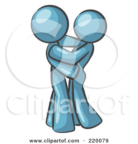 Royalty-Free (RF) Clipart Illustration of a Denim Blue Man Gently Embracing His Lover, Symbolizing Marriage And Commitment by Leo Blanchette